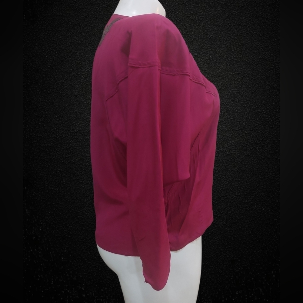 Mercedes & Adrienne VTG Wine/Black Leather Appliqué Top Blouse with 3/4 Sleeves - Picture 3 of 10